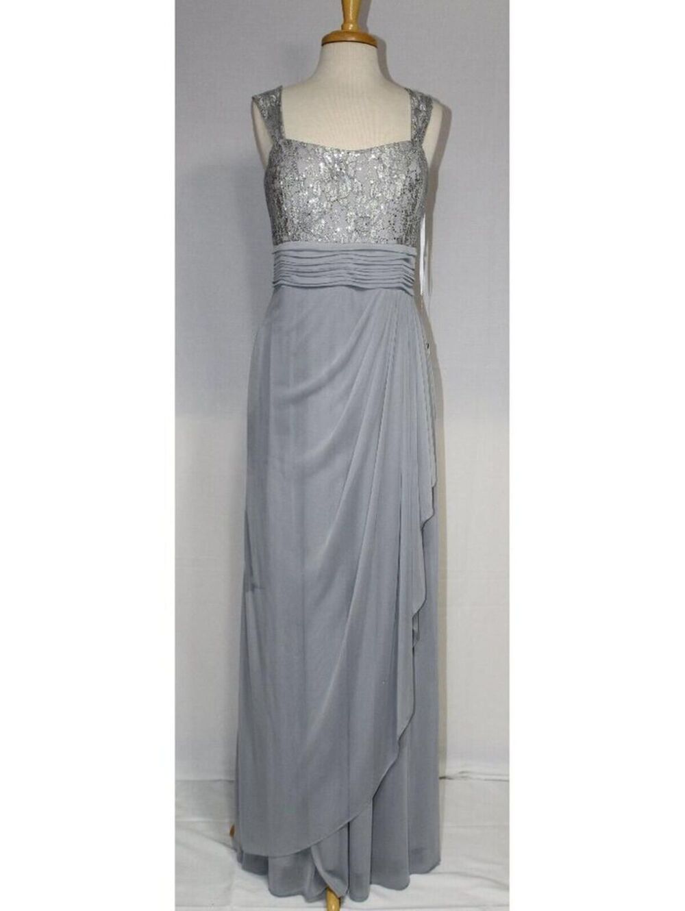 Eva USA #3094 Chiffon and Lace Formal Evening Gown-Size S-SILVER-NEW W/Tags